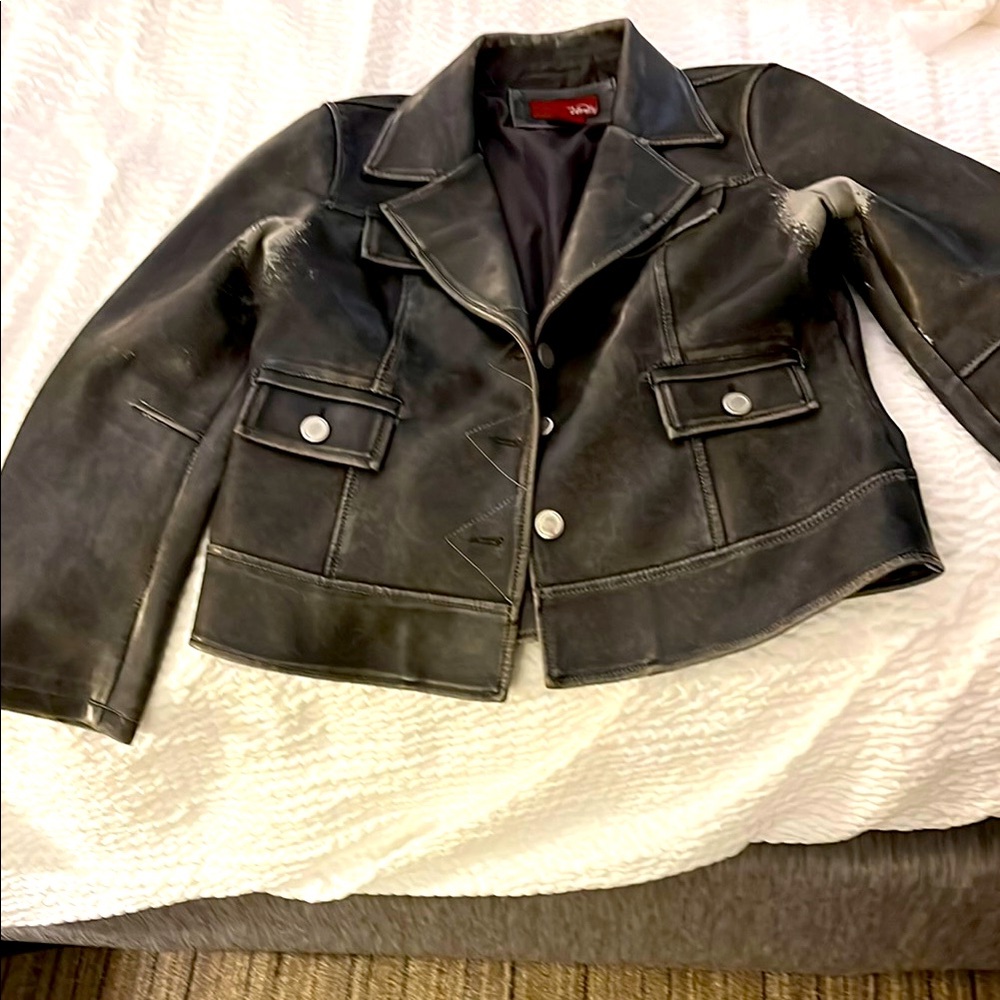 Women's Black destressed leather look Jacket XL